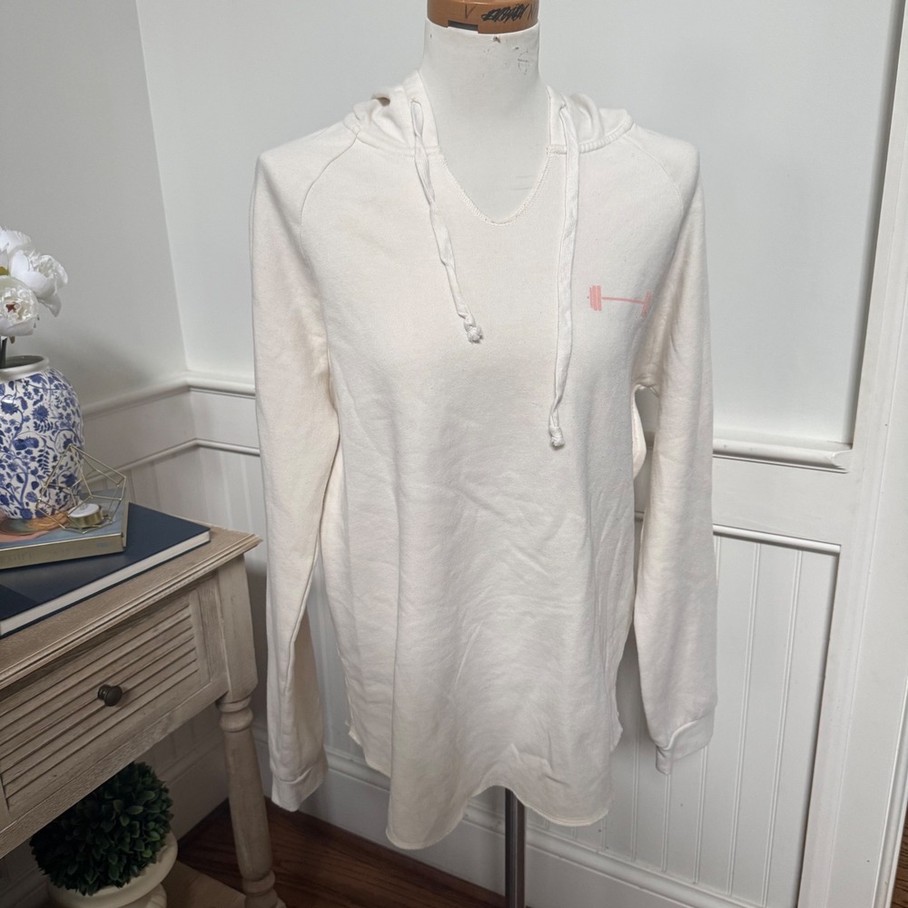 Barbella Women XL Cream Graphic Hoodie Hibiscus Kettlebell Barbell Athleisure